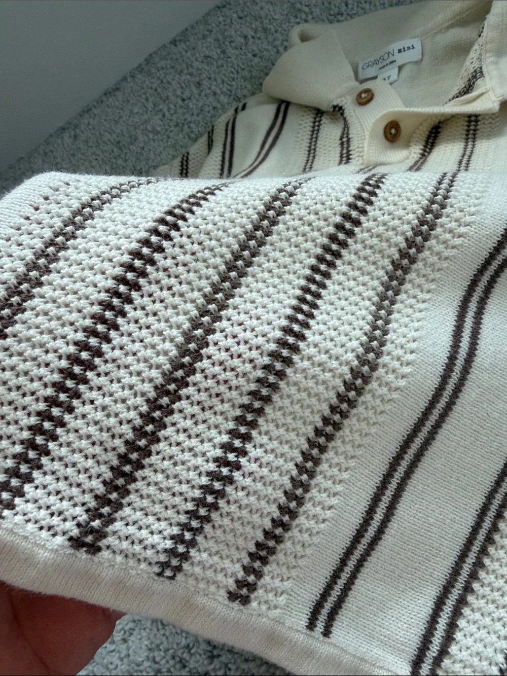 Grayson Mini Cream Polo Sweater with Brown Vertical Stripes